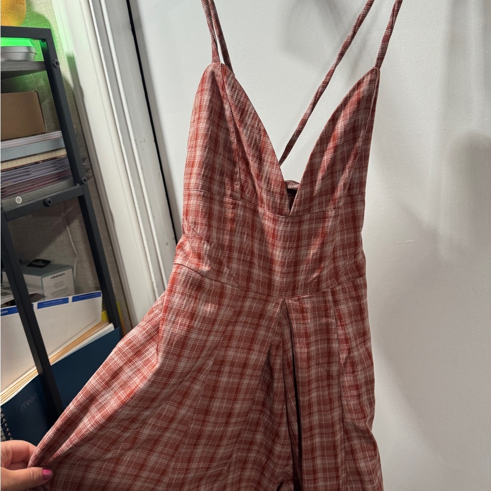 Free People Plaid Jumpsuit in Red and Pink - Picture 5 of 9